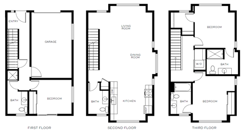 floor plan of the first floor of an apartment building with three stories